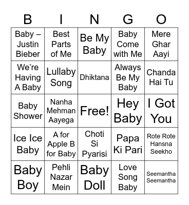 Baby Shower Bingo Card
