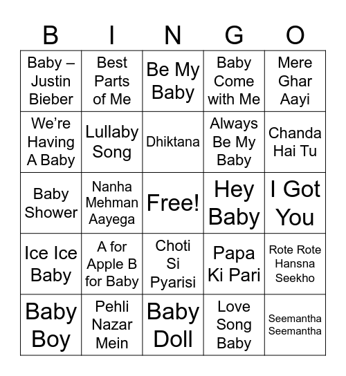 Baby Shower Bingo Card