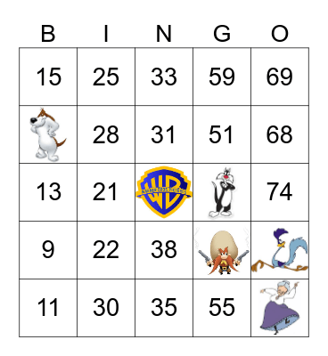 Warner Brothers Cartoon Characters Bingo Card