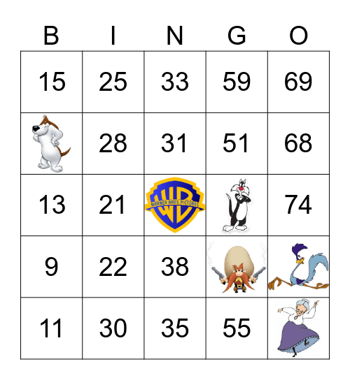 Warner Brothers Cartoon Characters Bingo Card