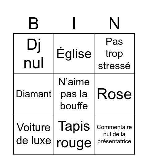 Mariage Bingo Card
