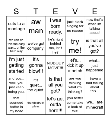 Minecraft Movie Bingo Card