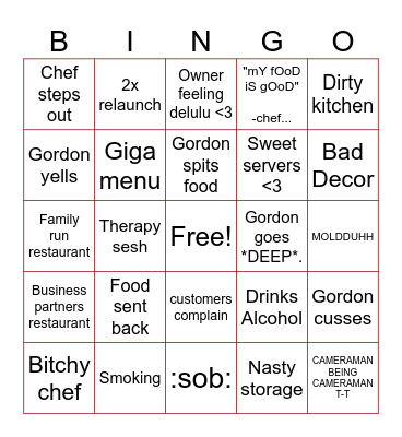 KITCHEN NIGHTMARES BINGO MUHEHE Bingo Card