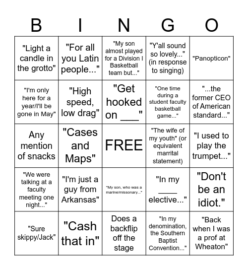 Coppenger Bingo Card