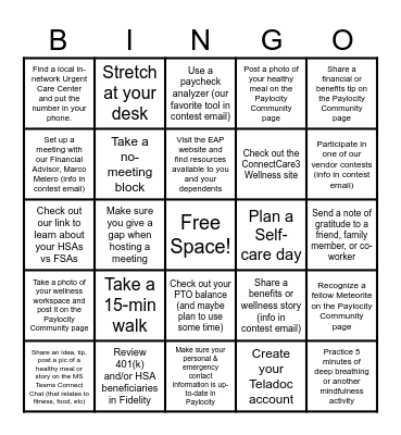 Benefits Bingo Card