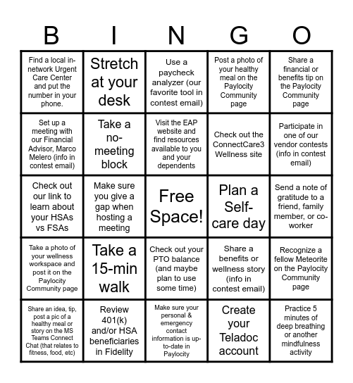 Benefits Bingo Card