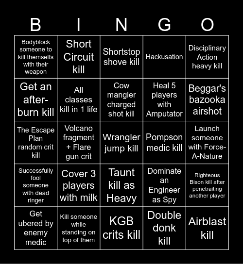 Team Fortess 2 Bingozzz Bingo Card