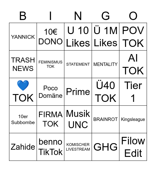 TikTok Bingo Filow 2 Bingo Card