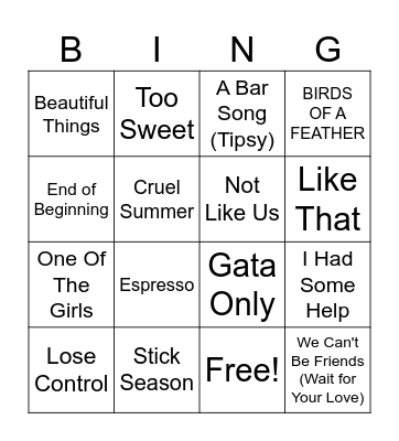 2024 Songs Bingo Card