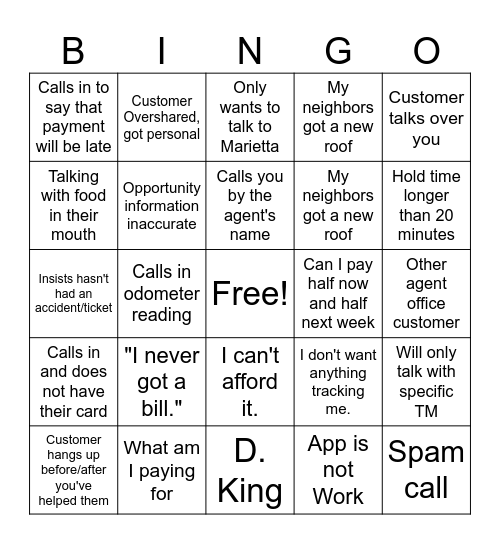 Marietta Wicks Bingo Card