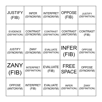 VOCABULARY BINGO Card