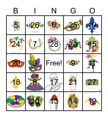 Mardi Gras Bingo! Bingo Card