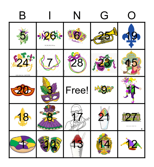 Mardi Gras Bingo! Bingo Card