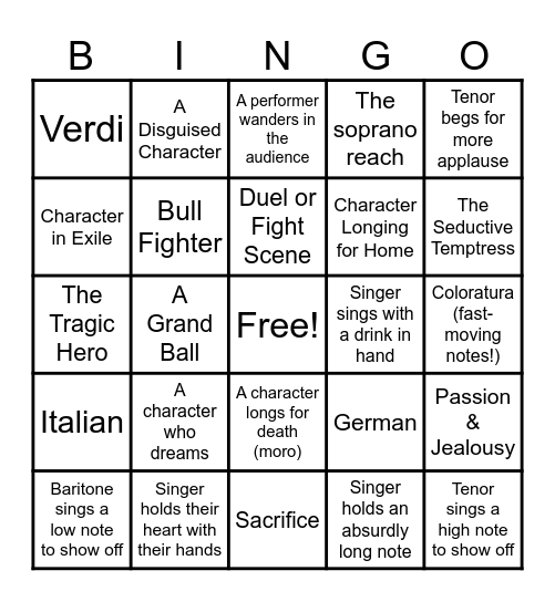 OKCity Opera Bingo Card