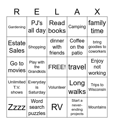RETIREMENT Bingo Card