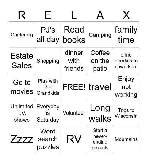 RETIREMENT Bingo Card