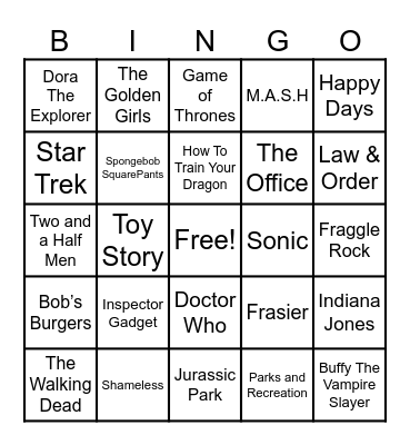 Theme Songs Bingo Card