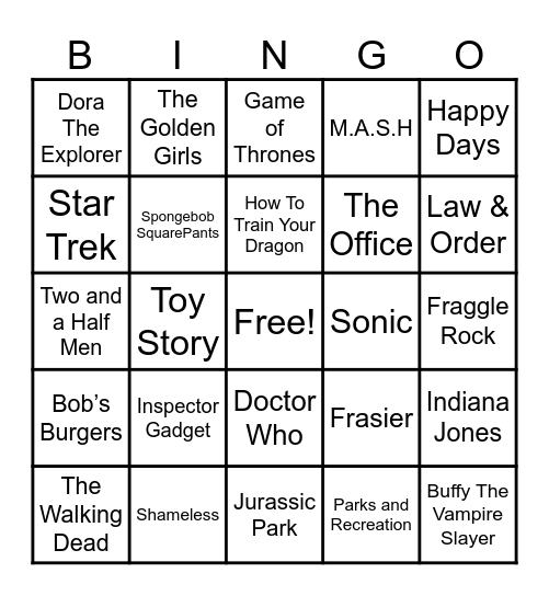 Theme Songs Bingo Card