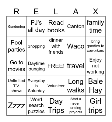 RETIREMENT Bingo Card