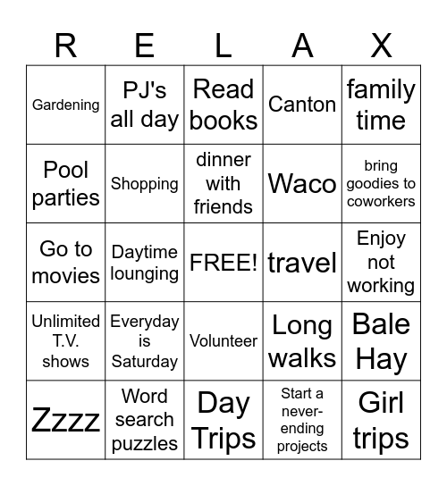 RETIREMENT Bingo Card