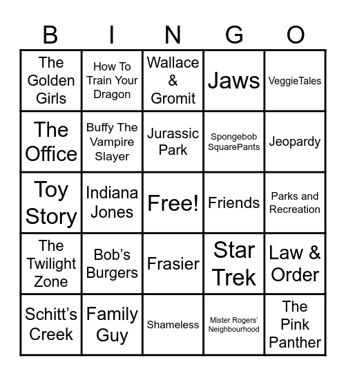 Theme Songs Bingo Card