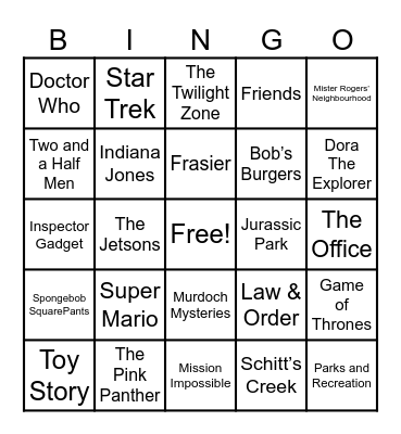 Theme Songs Bingo Card