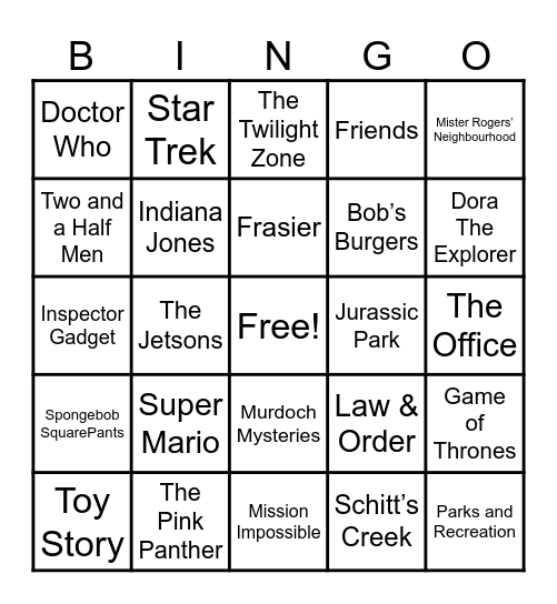 Theme Songs Bingo Card