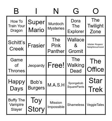 Theme Songs Bingo Card