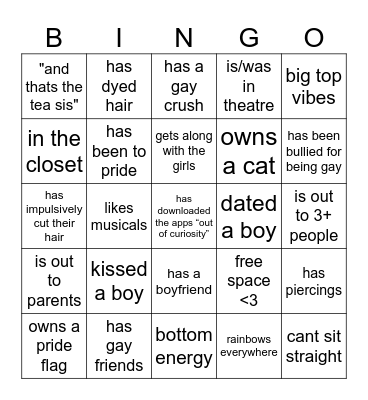 GAY BINGO Card