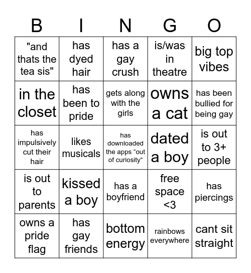 GAY BINGO Card