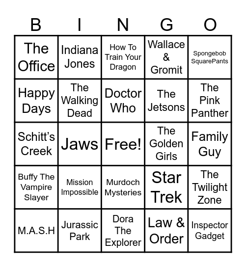 Theme Songs Bingo Card