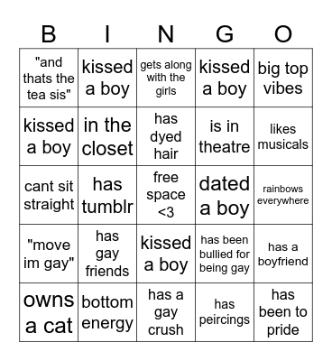 GAY BINGO Card