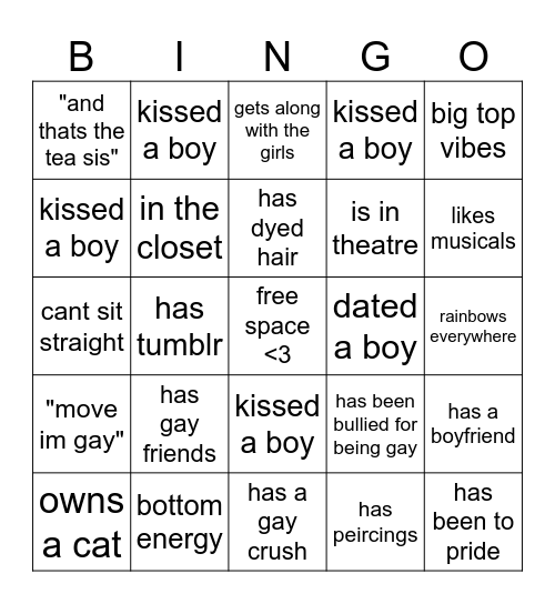 GAY BINGO Card