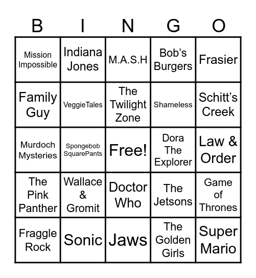 Theme Songs Bingo Card