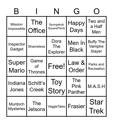 Theme Songs Bingo Card