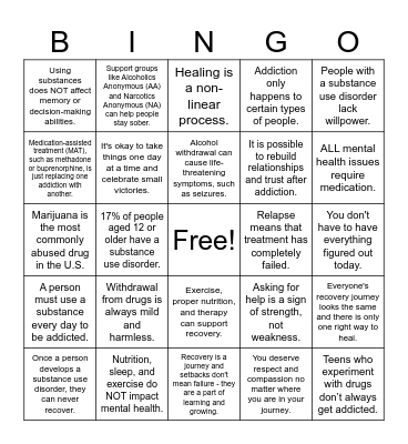 True or False Bingo Card