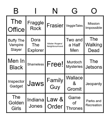 Theme Songs Bingo Card