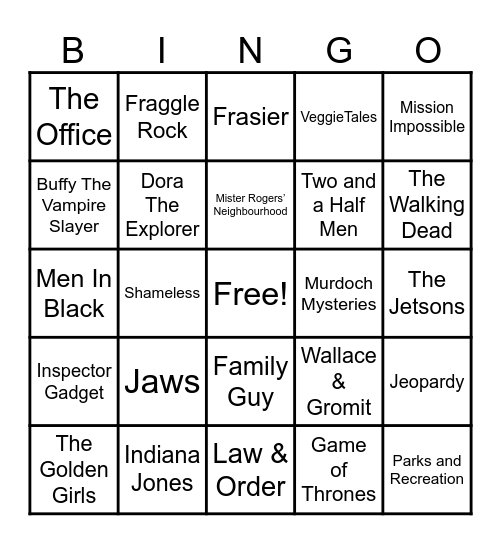 Theme Songs Bingo Card