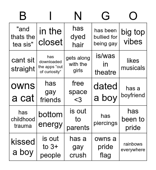 GAY BINGO Card