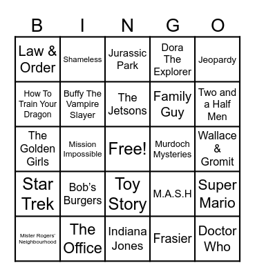 Theme Songs Bingo Card