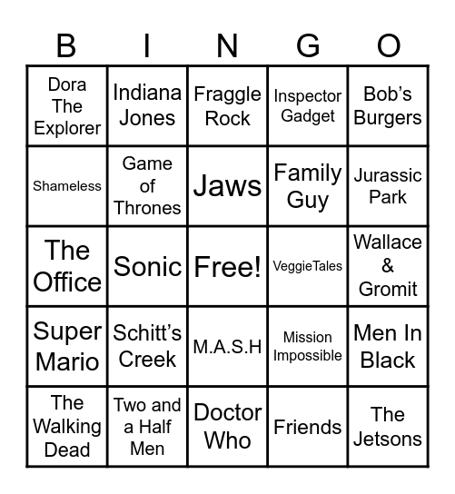 Theme Songs Bingo Card