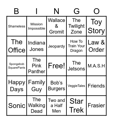 Theme Songs Bingo Card