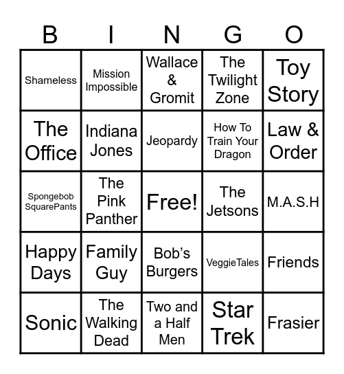 Theme Songs Bingo Card