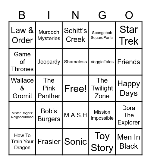 Theme Songs Bingo Card