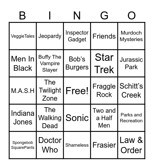 Theme Songs Bingo Card