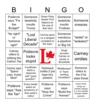 Leader's Debate 2025 Bingo Card