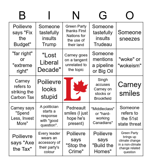 Leader's Debate 2025 Bingo Card