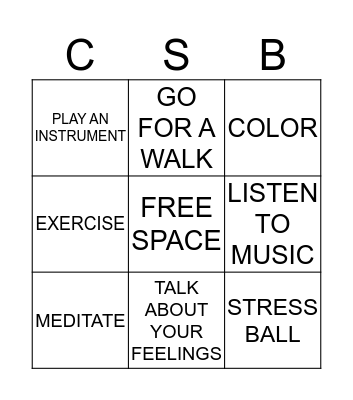 COPING SKILLS BINGO Card