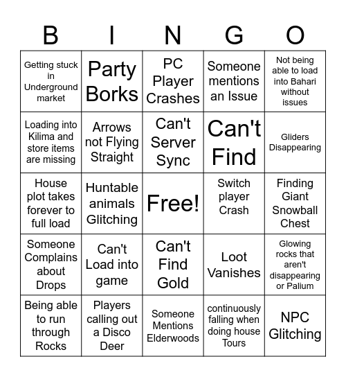 Broken Palia Bingo Card