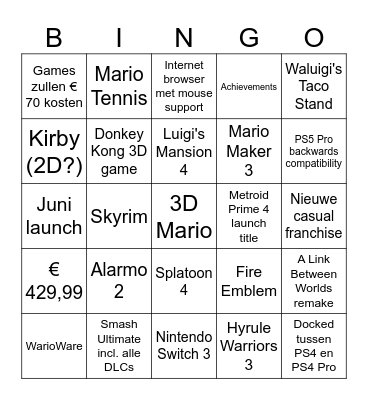 Switch 2 manifestatie Bingo Card